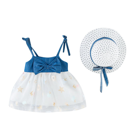 Vestido Infantil Denim con Detalles de Malla y Tirantes - Image 10