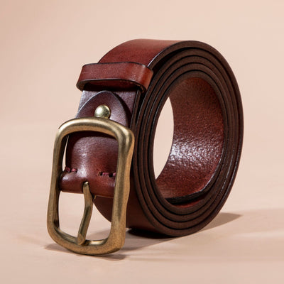 Cinturón de Cuero Genuino para Hombre con Hebilla Retro Latón - Image 9