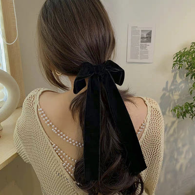Moño de Terciopelo Doble Faz con Cinta para el Cabello - Image 2