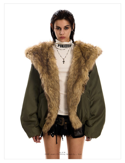 Parka Holgada con Capucha y Cuello de Pelaje para Mujer - Image 16