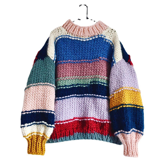 Cardigan Tejido a Mano con Rayas Arcoíris y Contraste de Colores - Image 2