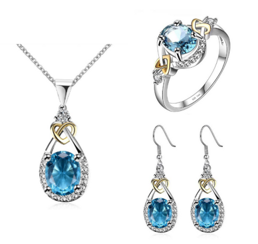 Conjunto de Joyería Cuproníquel Azul Zafiro - Collar, Anillo y Aretes