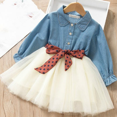Vestido Infantil Denim con Panel de Malla - Falda de Moda - Image 5