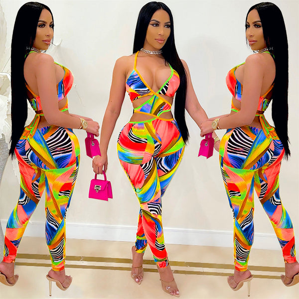 Jumpsuit Estampado Sexy para Discoteca con Amarres Cruzados