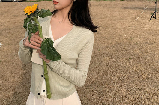 Cardigan Tejido Falsa Dos Piezas Mujer Cuello V Manga Larga - Image 26