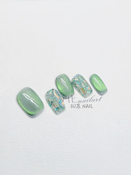 Uñas Postizas Decoradas con Cristales Blancos - Acabado Verano - Image 3