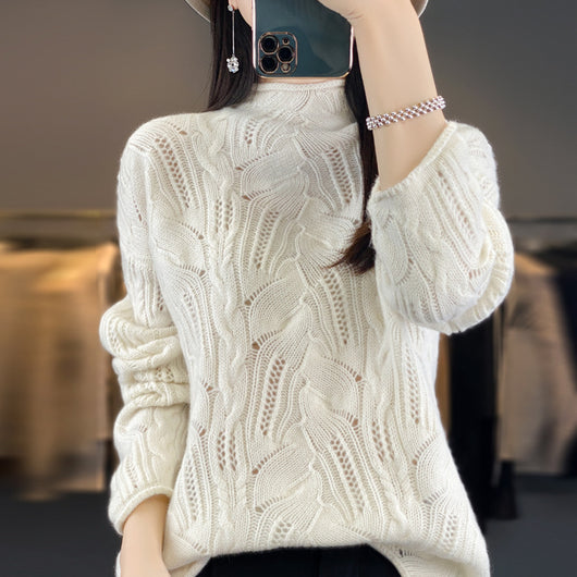Suéter Hueco Cuello Alto Liso para Otoño e Invierno - Image 7