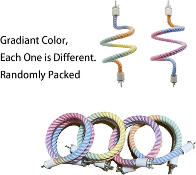 Bright green 150cm spiral rope bird perch with a metal clip, designed for climbing and perching in bird cages. - Image 3