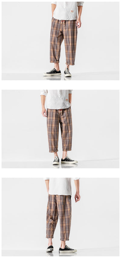 Pantalones Casuales a Cuadros Estilo Asiático con Detalles Desgastados - Image 18