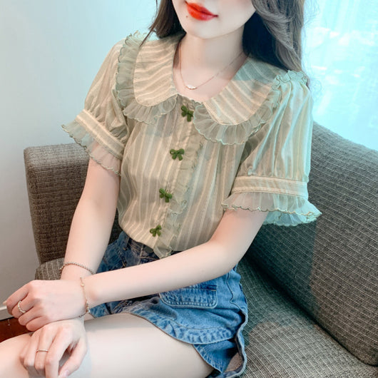 Blusa de Chifón con Cuello Muñeca y Mangas de Encaje - Image 6