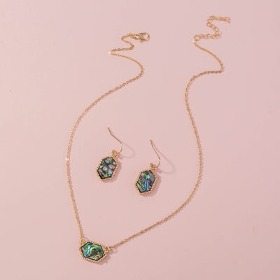 Juego de Collar y Aretes de Concha Abulón Natural en Forma de Diamante - Image 7