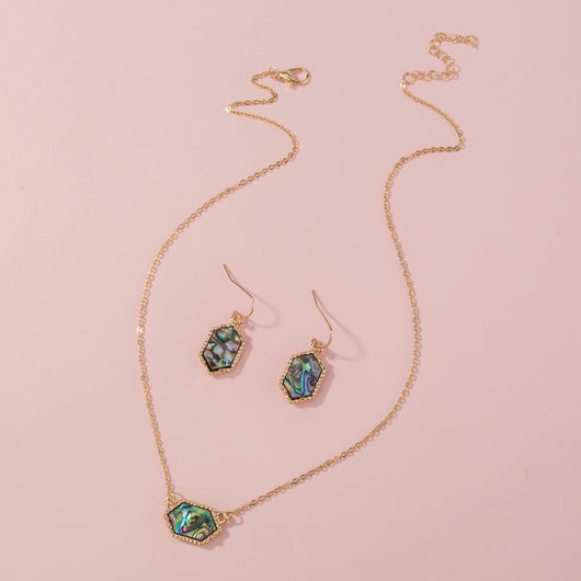 Juego de Collar y Aretes de Concha Abulón Natural en Forma de Diamante - Image 7
