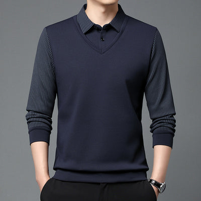 Playera Casual de Negocios con Efecto Dos Piezas y Mangas Rayadas - Image 3