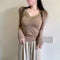 Blusa Base Elegante de Encaje con Cuello en V y Manga Larga