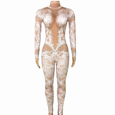 Jumpsuit Estampado con Diamantes Completos para Mujer de Manga Larga - Image 2