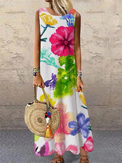Vestido Largo Casual Estampado con Cuello Redondo - Image 14