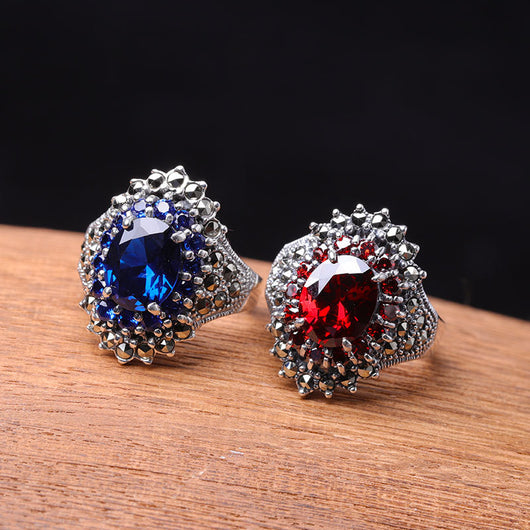 Anillo de Granate Rojo Corte Facetado para Mujer - Image 10