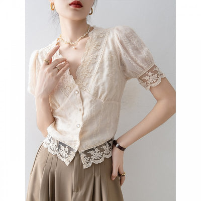 Blusa Elegante de Verano con Encaje y Manga Corta - Image 6