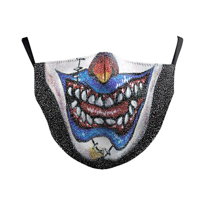 Dark green dust mask with a pattern of white skulls, blue flowers, and pink butterflies, featuring black ear loops. - Image 3