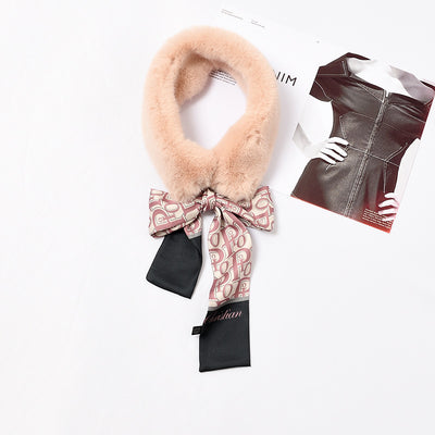 Collar de Lazo de Piel de Conejo Sintético con Moño Elegante - Image 9
