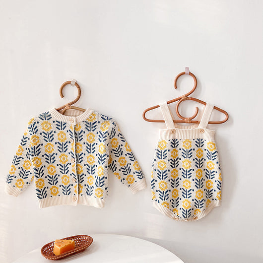 Cardigan Tejido Floral para Bebé - Romper Suéter Infantil