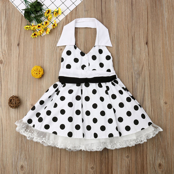 Vestido Princesa Niña con Lunares Blancos - Algodón Suave y Elegante