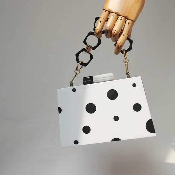 Bolso de Noche Elegante con Lunares Blanco y Negro - Estilo Europeo