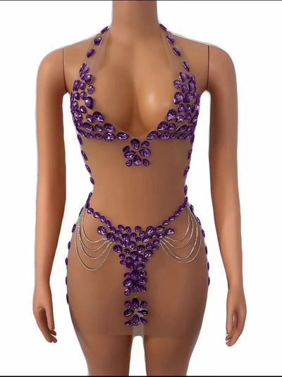 Vestido Elegante Transparente con Cristales Brillantes - Image 5