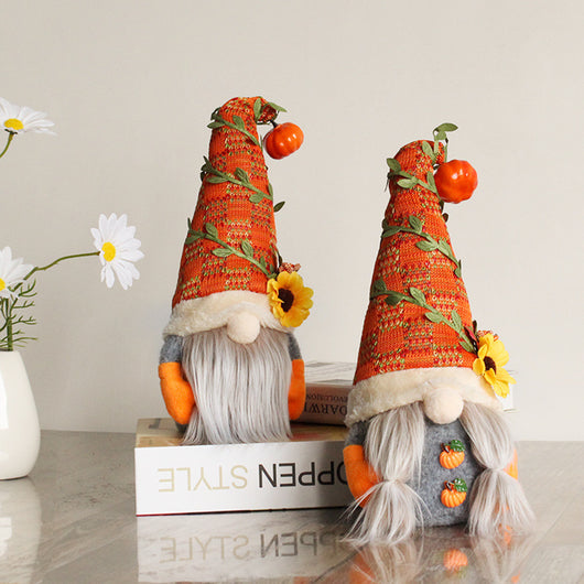 Muñecos Enanos Decorativos Calabaza y Girasol sin Rostro para Ventanas