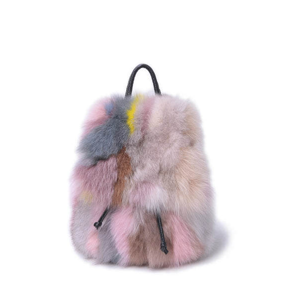Mochila Casual de Piel con Pelaje de Zorro Auténtico