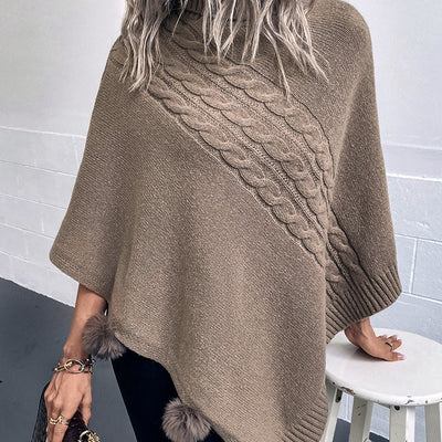 Capa Poncho de Invierno con Bola de Pelaje Estilo Europeo - Image 2
