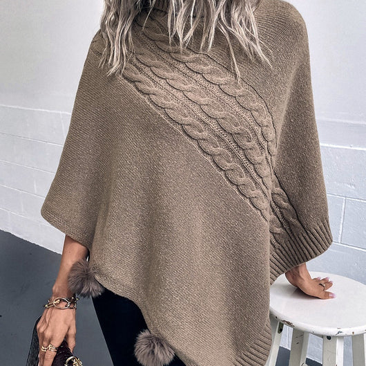 Capa Poncho de Invierno con Bola de Pelaje Estilo Europeo - Image 2