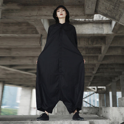 Jumpsuit Negro Suelto para Mujer con Mangas Murciélago