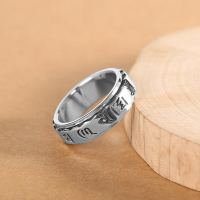 Anillo Giratorio para Hombre con Mantra Sánscrito de Seis Caracteres en Plata - Image 7