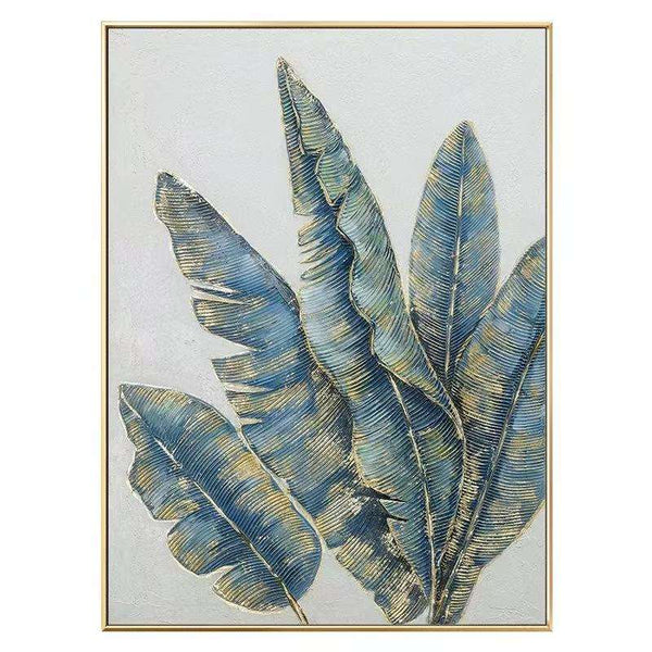 Cuadro Abstracto Hojas de Plátano Doradas y Verdes - Arte en Lienzo Pintado a Mano - Image 3