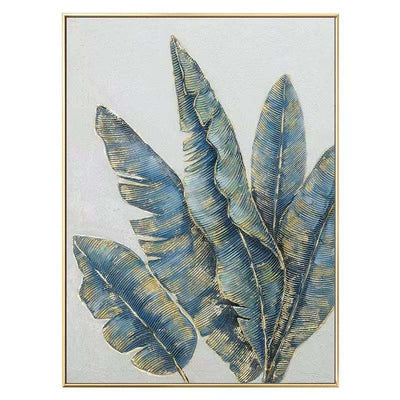 Cuadro Abstracto Hojas de Plátano Doradas y Verdes - Arte en Lienzo Pintado a Mano - Image 3