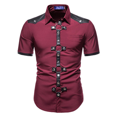 Camisa Gótica de Piel con Remaches y Parches para Hombre - Estilo Europeo Moderno - Image 6