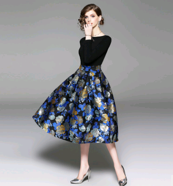 Vestido Ejecutivo Jacquard Cuello Redondo Manga Larga para Mujer