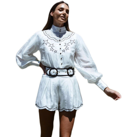 Conjunto de Vacaciones: Blusa de Algodón Bordada y Shorts Cintura Alta - Image 5