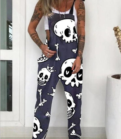 Overol Casual para Mujer con Estampado de Calavera y Crisantemo - Image 7