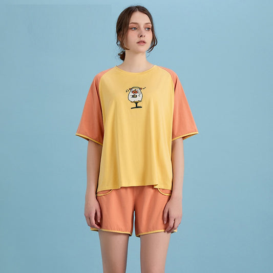 Pijama Corto para Mujer con Estampado Cartoon y Combinación de Colores