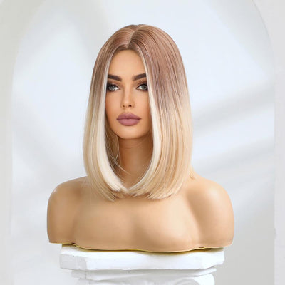 Peluca con Degradado Ombré Platinado y Reflejos Multicolor - Raya al Centro - Image 11