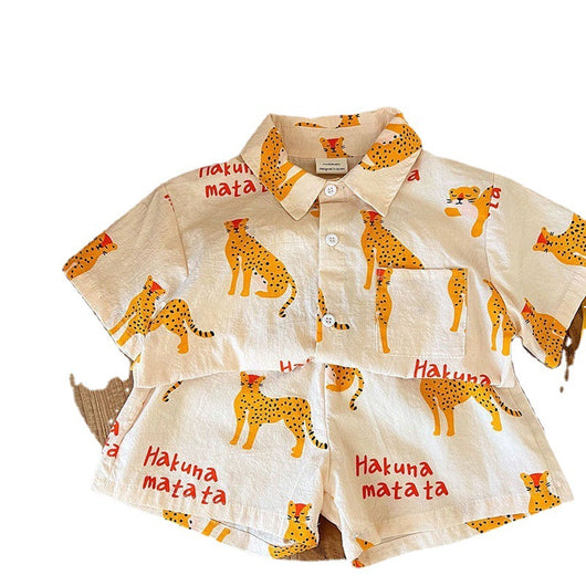 Conjunto de Dos Piezas: Camisa Estilo Vaquero de Manga Corta para Niños - Image 3