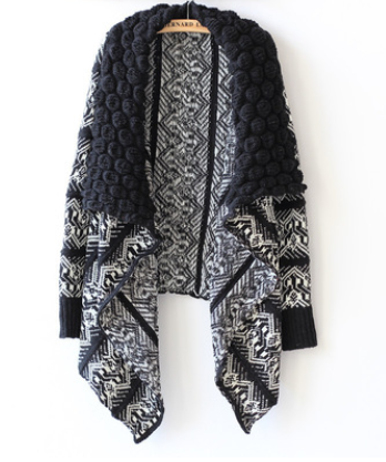 Cardigan Tejido para Mujer con Cuello Burbuja y Patrón Geométrico - Image 3