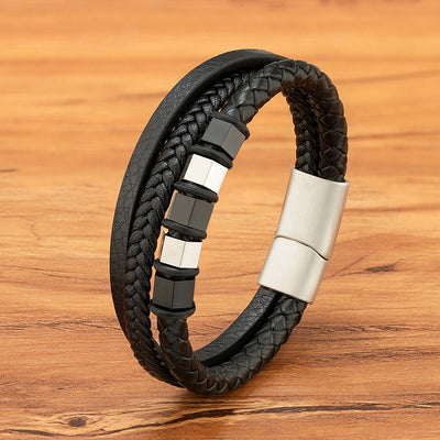 Pulsera de Cuero Trenzado Multicapa para Hombre con Acero Inoxidable - Image 7