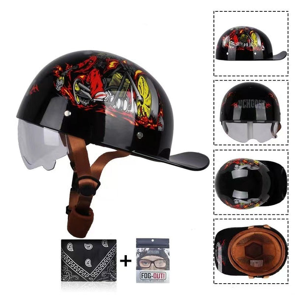 Casco Retro Motociclista con Diseño Impreso Creativo