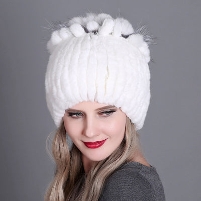 Gorro Tejido de Piel de Conejo Rex para Mujer - Image 31
