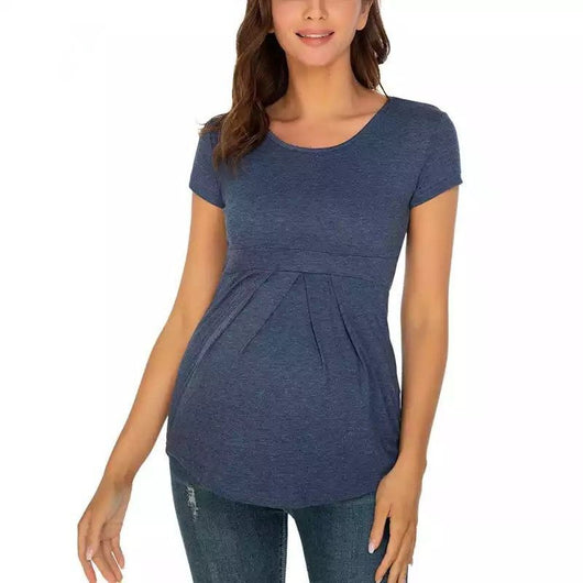 Playera Maternal de Manga Corta con Volantes y Pliegues - Image 5