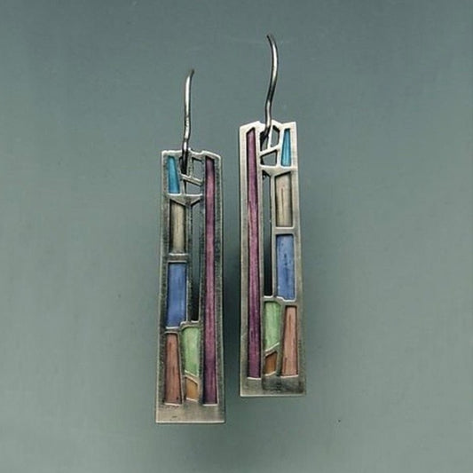 Aretes Largos Bohemios de Color Vintage con Diseño Tribal Calado