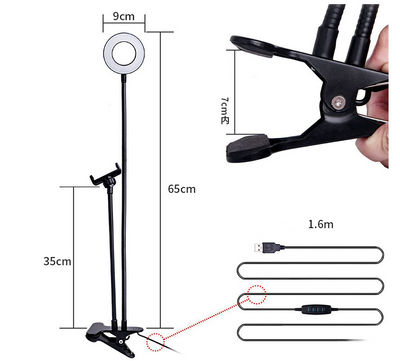 Aro de Luz LED para Selfies y Maquillaje con Soporte Ajustable 8cm - Image 4
